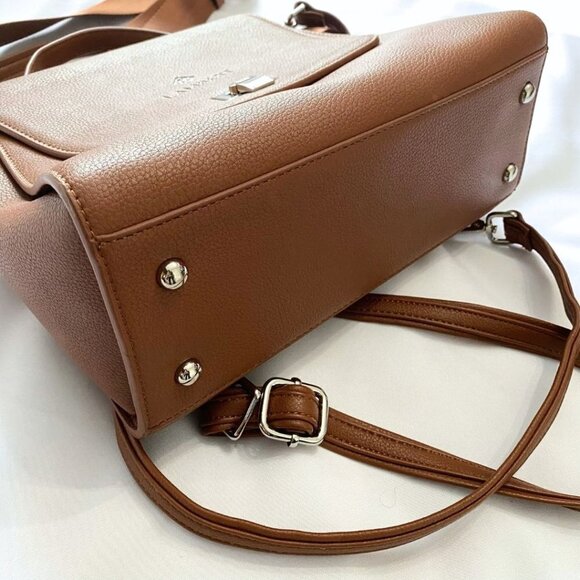 LAMBERT ELIE BROWN HAZELNUT FAUX LEATHER CONVERTIBLE BACKPACK SHOULDER BAG - OS - Picture 5 of 7